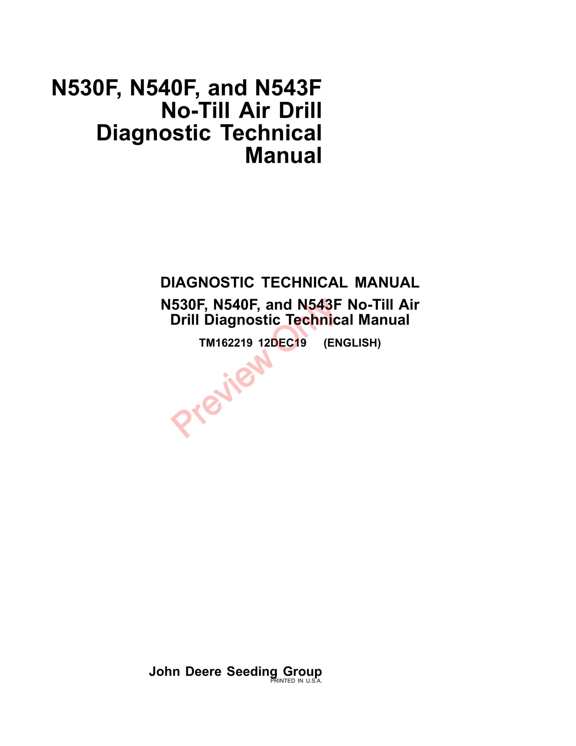 John Deere N530F, N540F, and N543F No-Till Air Drill Diagnostic Technical Manual TM162219 12DEC19-1