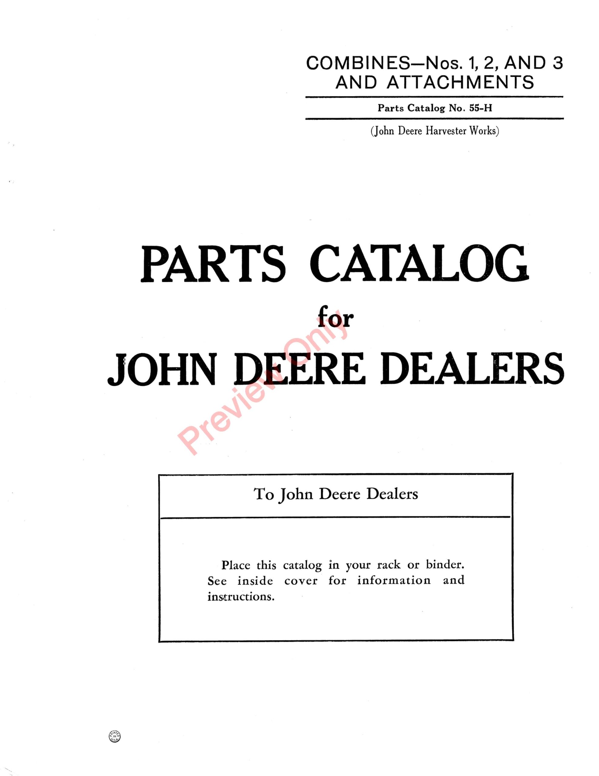 John Deere No. 1, 2 and 3 Combines wAttachments Parts Catalog CAT55H 01MAY45-1