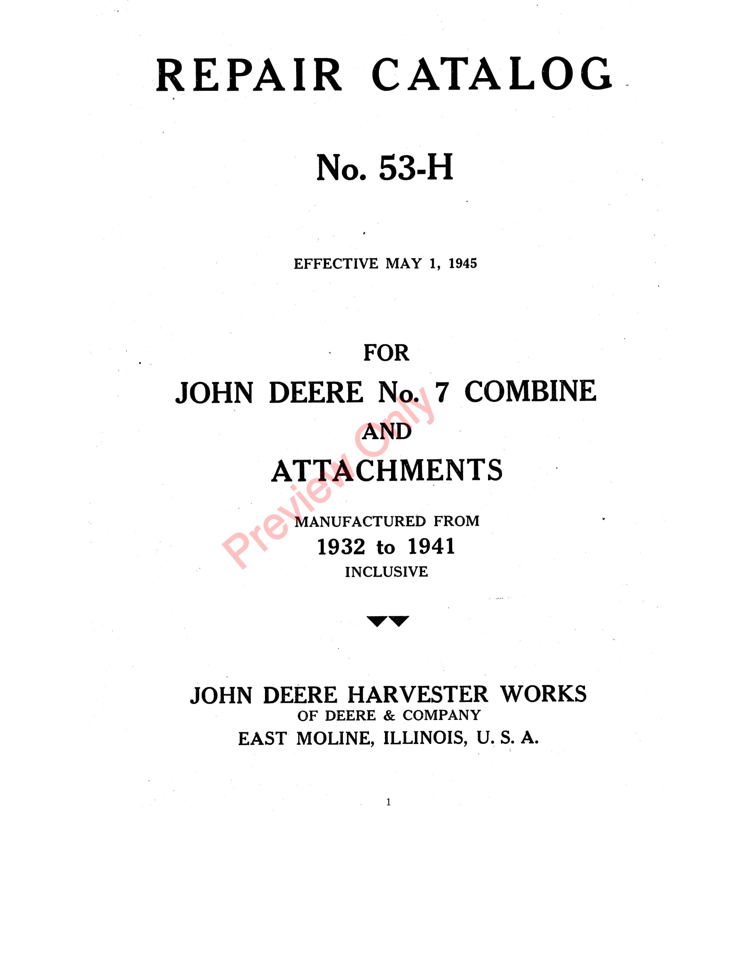John Deere No. 7 Combine And Attachments Parts Catalog CAT53H 01MAY45 5