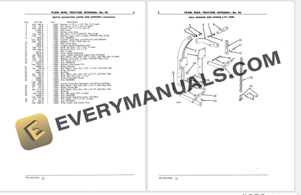John Deere No. H2 Integral Disk Tractor Plow Parts Catalog PC270