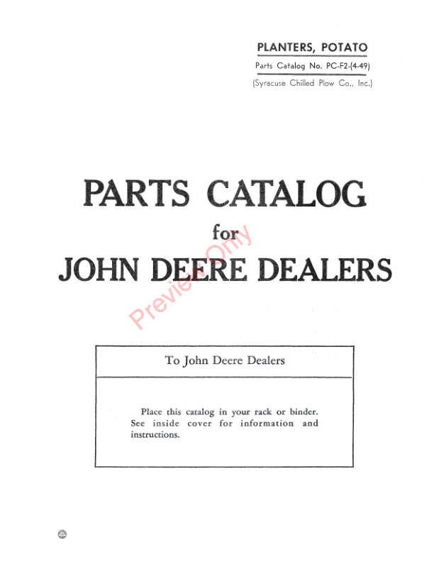 John Deere One and Two-Row Potato Pickers Hoover Series, 1400 and 12 Series Parts Catalog PCF2 01APR49-3
