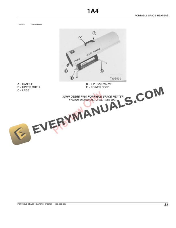 John Deere Portable Space Heaters Parts Catalog PC2724 22DEC00