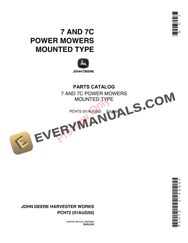 John Deere Power Mowers, Mounted Type - 7, 7C Parts Catalog PCH72 01AUG50