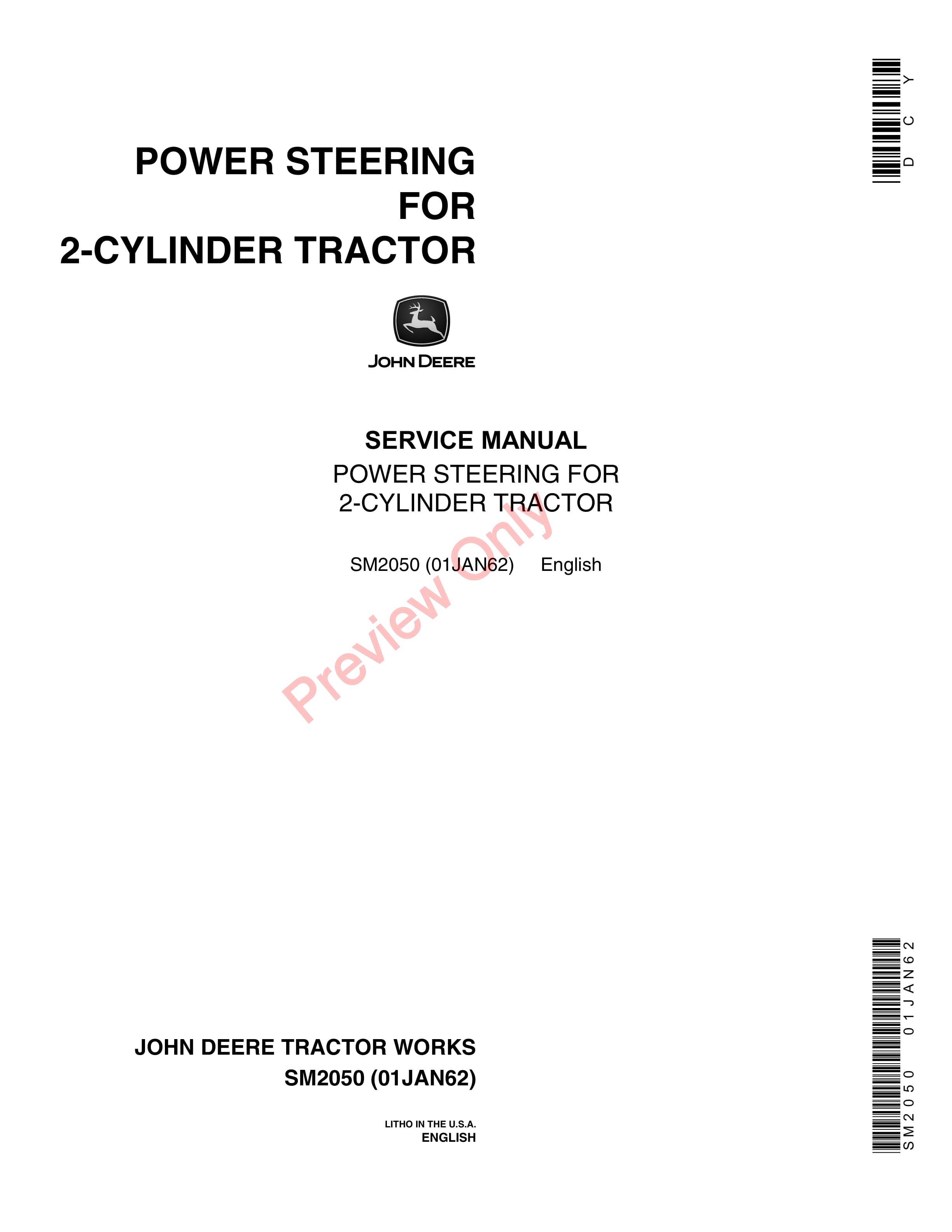 John Deere Power Steering for 2-Cylinder Tractors Service Manual SM2050 01JAN62-1
