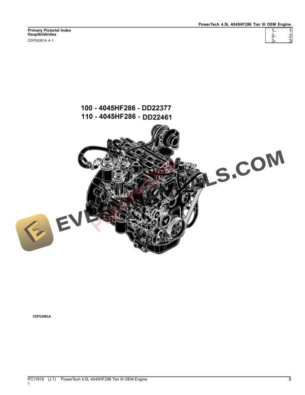 John Deere PowerTech 4.5L 4045HF286 Tier III OEM Engine Parts Catalog ...
