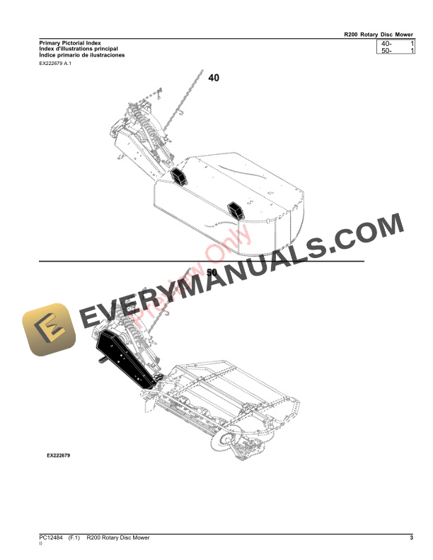 John Deere R200 Rotary Disc Mower Parts Catalog PC12484 13SEP21