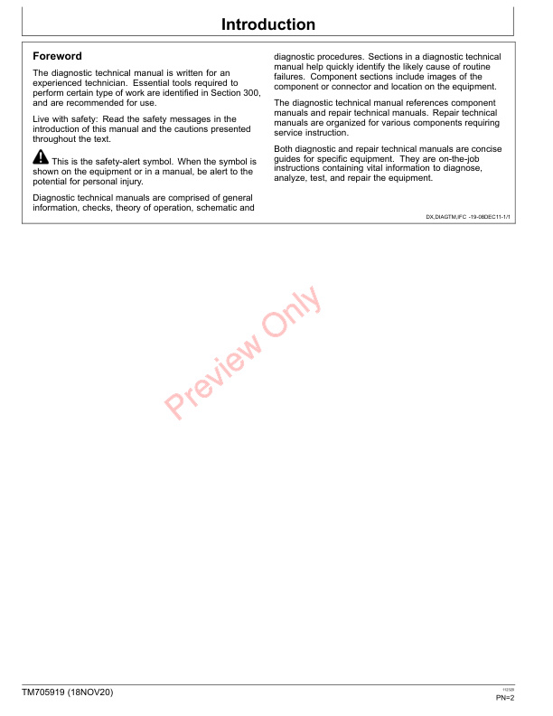 John Deere R230 Combine Diagnostic Technical Manual TM705919 18NOV20 2
