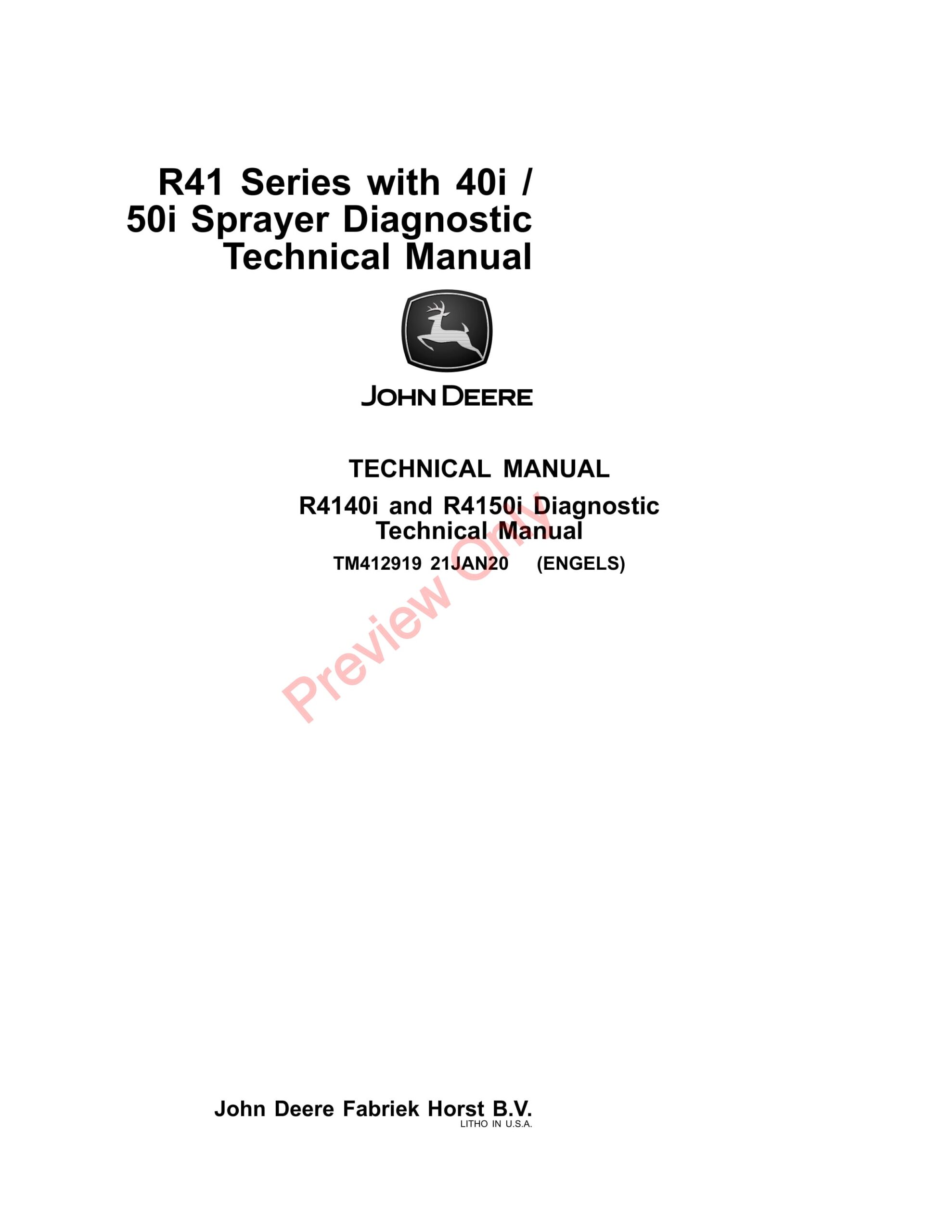 John Deere R4140i and R4150i Chemical Application Vehicle and Demountable Crop Sprayer Technical Manual TM412919 21JAN20-1