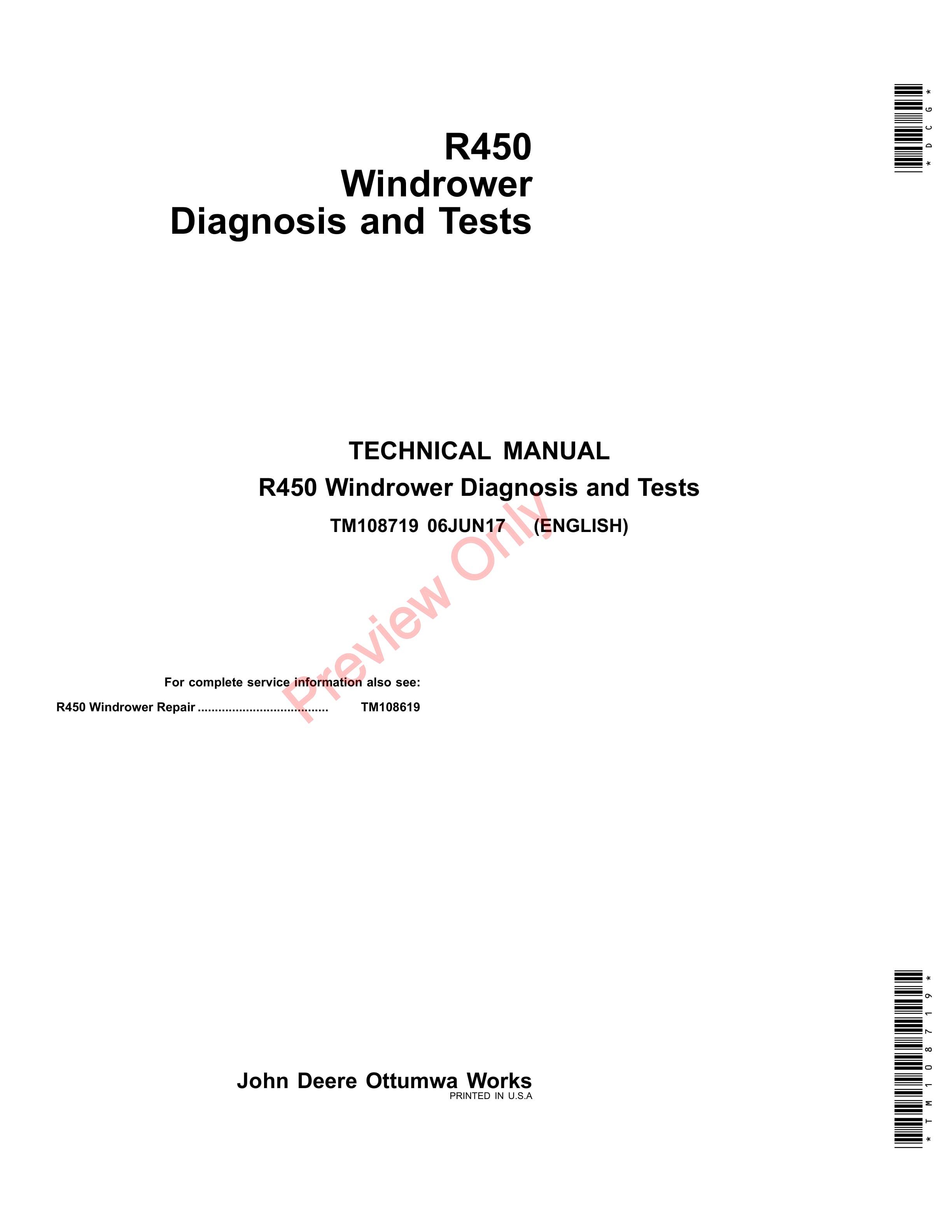 John Deere R450 Windrower Service Information TM108719 06JUN17-1