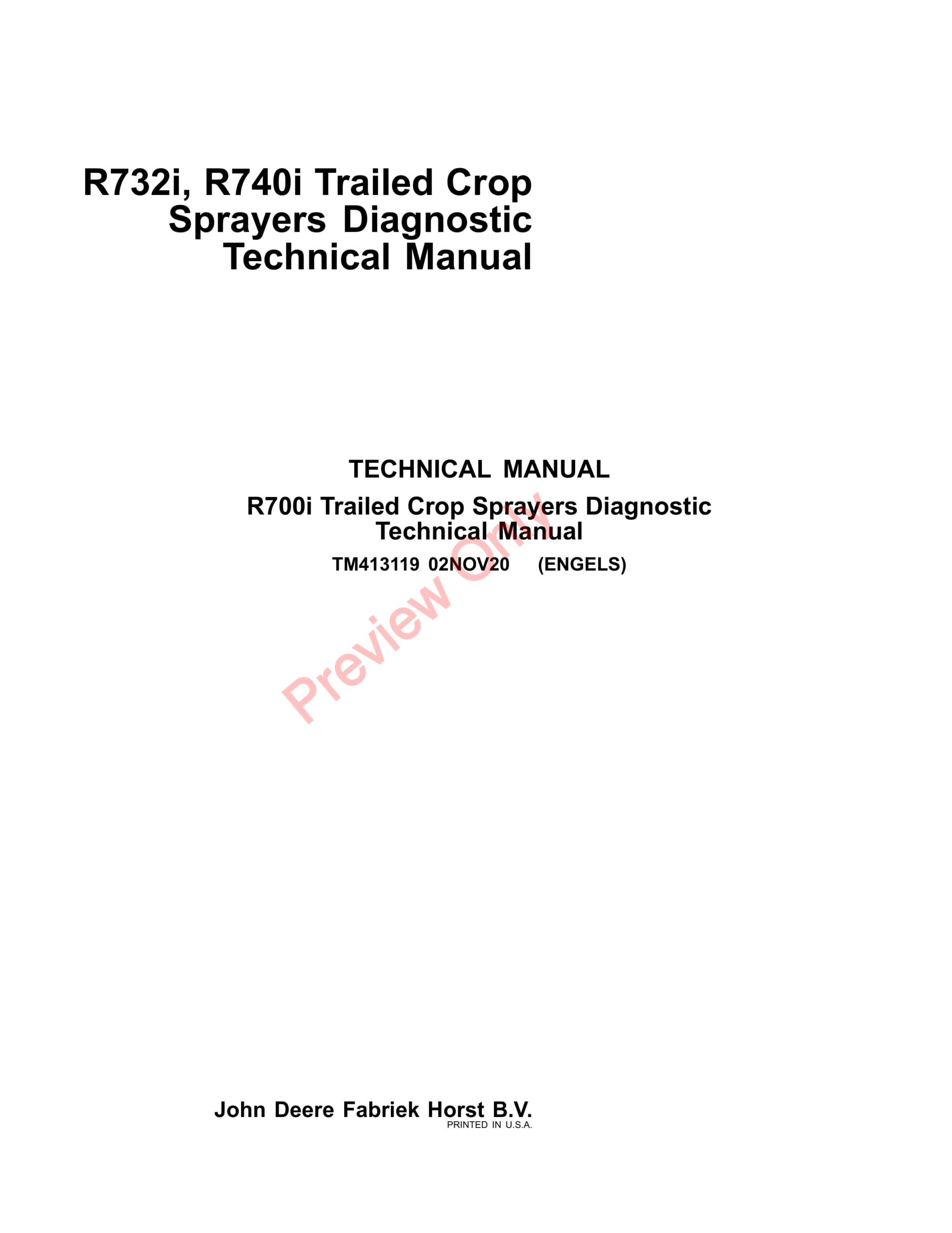John Deere R732i and R740i Trailed Crop Sprayers Technical Manual TM413119 02NOV20-1