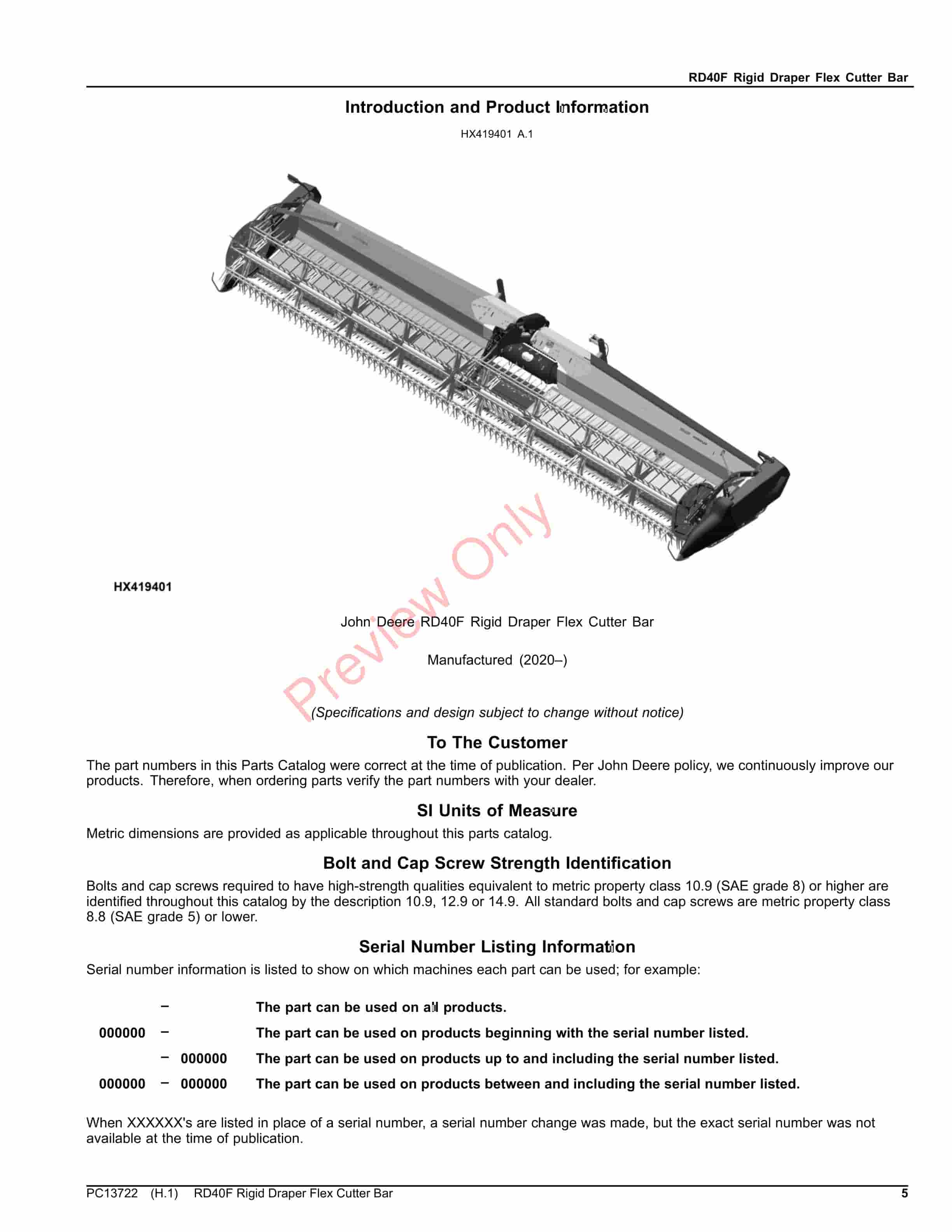 John Deere RD40F Rigid Draper Flex Cutter Bar Parts Catalog PC13722 02NOV23-5