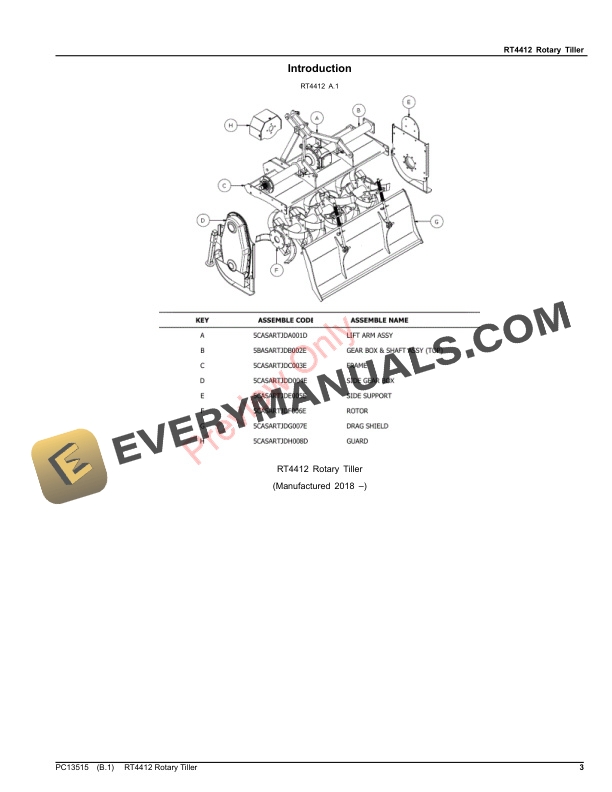 John Deere RT4412 Rotary Tiller Parts Catalog PC13515 11JUN21