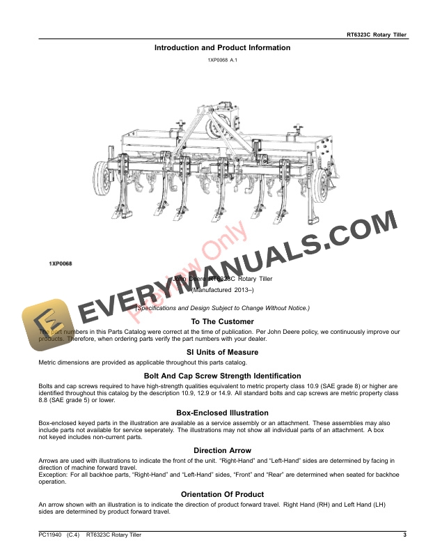 John Deere RT6323C Rotary Tiller Parts Catalog PC11940 06AUG23