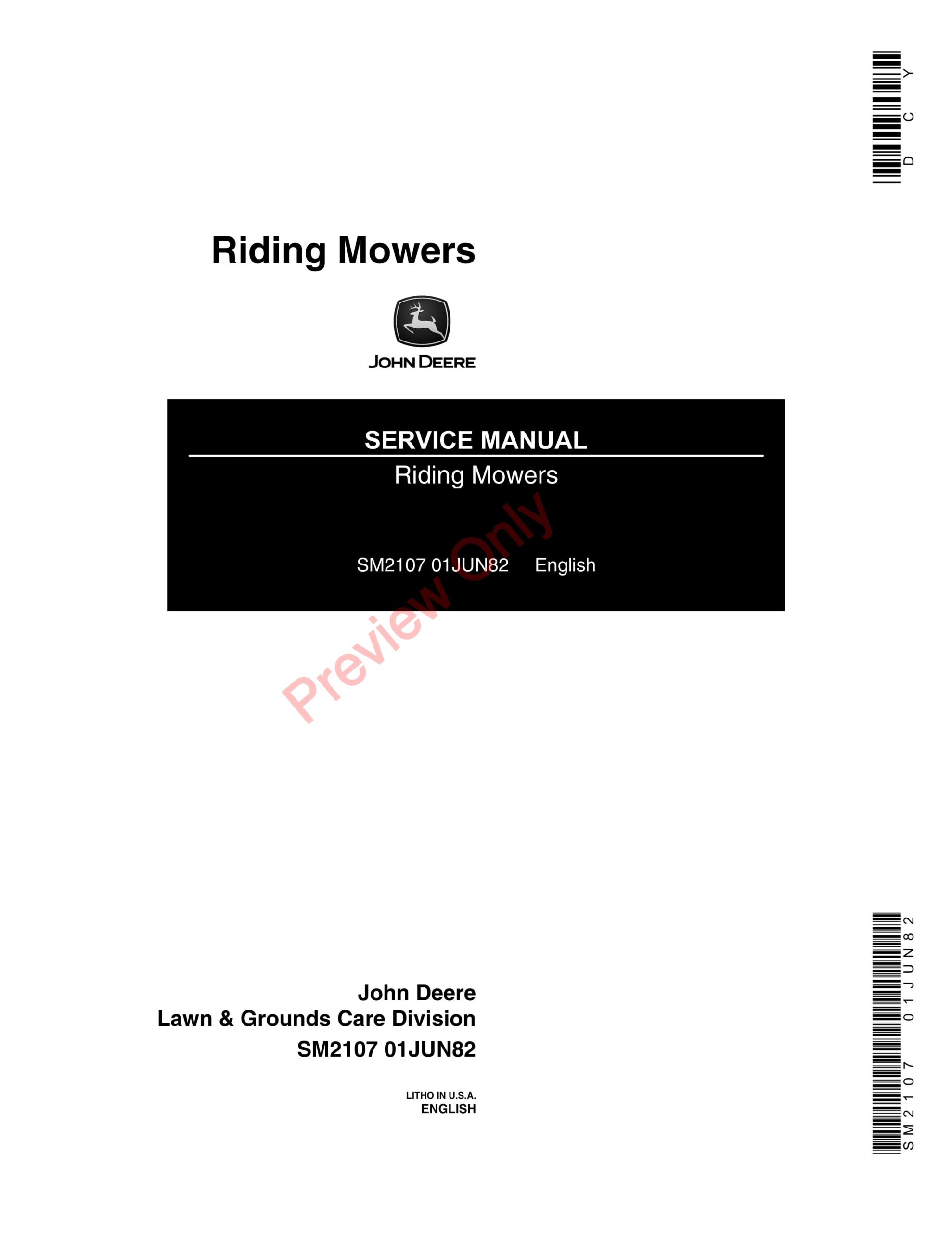 John Deere Riding Mowers Service Manual SM2107 01JUN82-1
