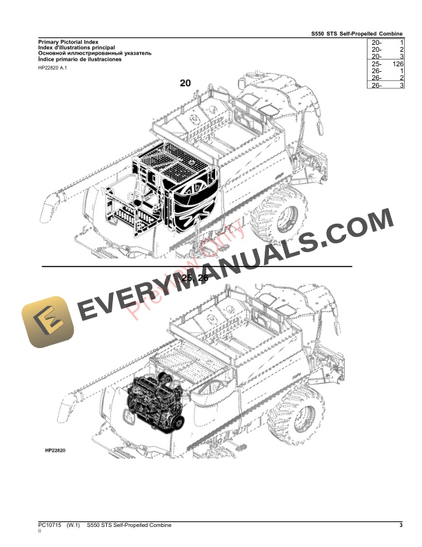 John Deere S550 STS SELFPROPELLED COMBINE Parts Catalog PC10715 05SEP23
