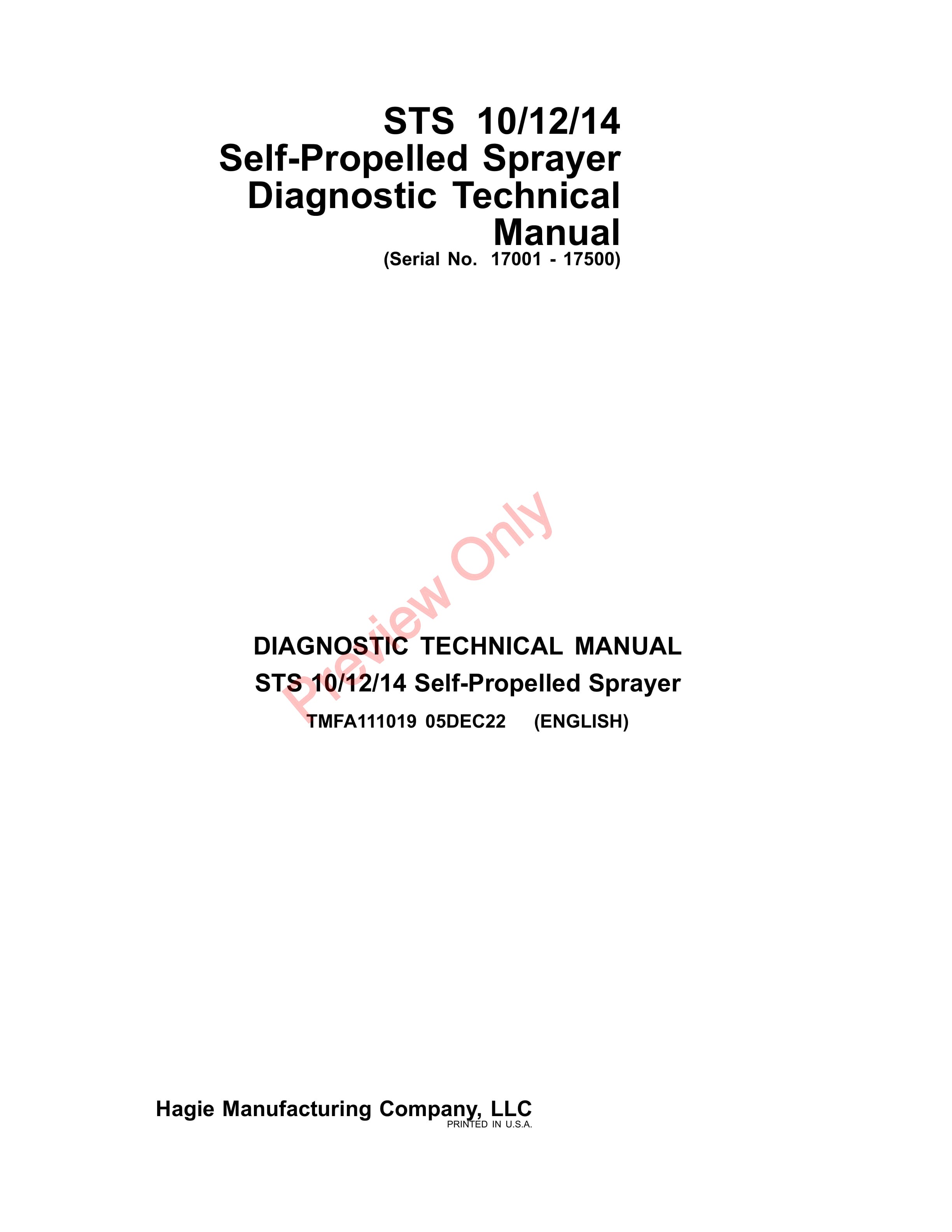 John Deere STS 101214 Self-Propelled Sprayer (017001-017500) Diagnostic Technical Manual TMFA111019 05DEC22-1