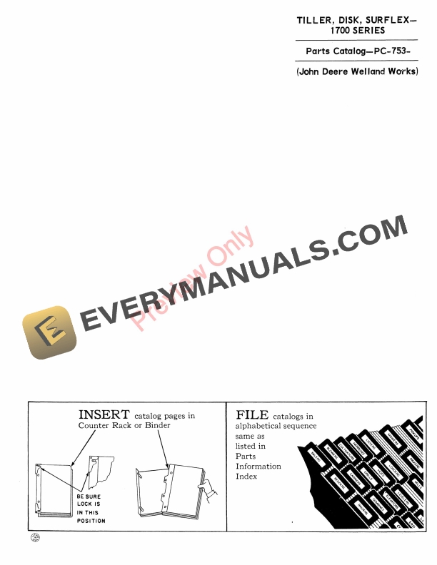 John Deere Surflex Disk Tiller 1700 Series Parts Catalog PC753 01AUG62