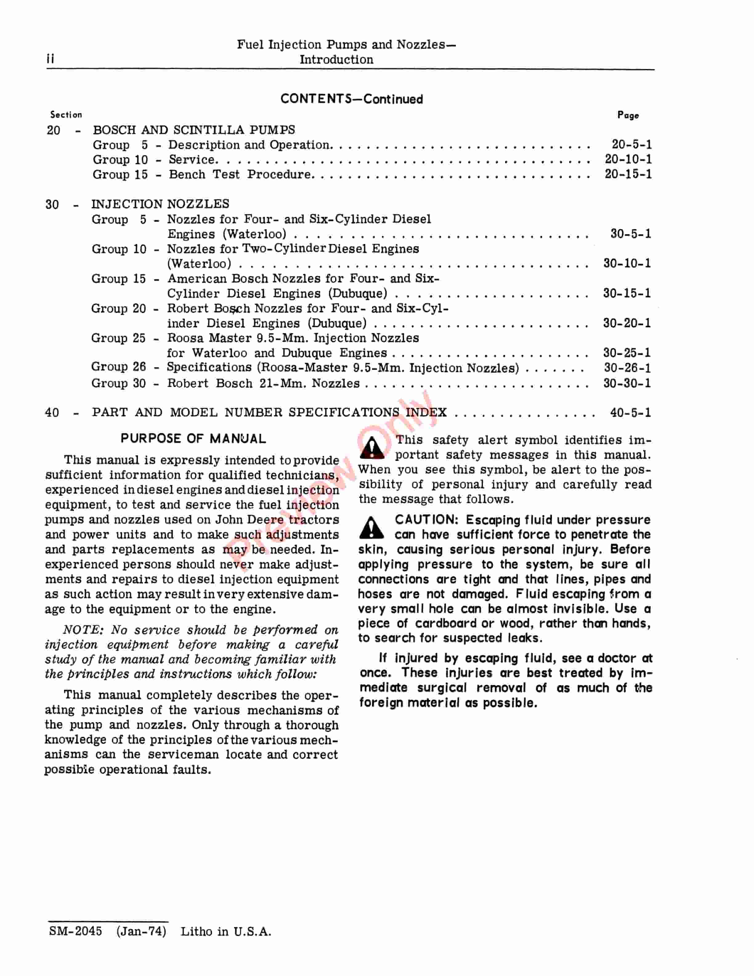 John Deere Testing And Servicing Fuel Injection Pumps And Nozzles Service Manual SM2045 01APR81 4