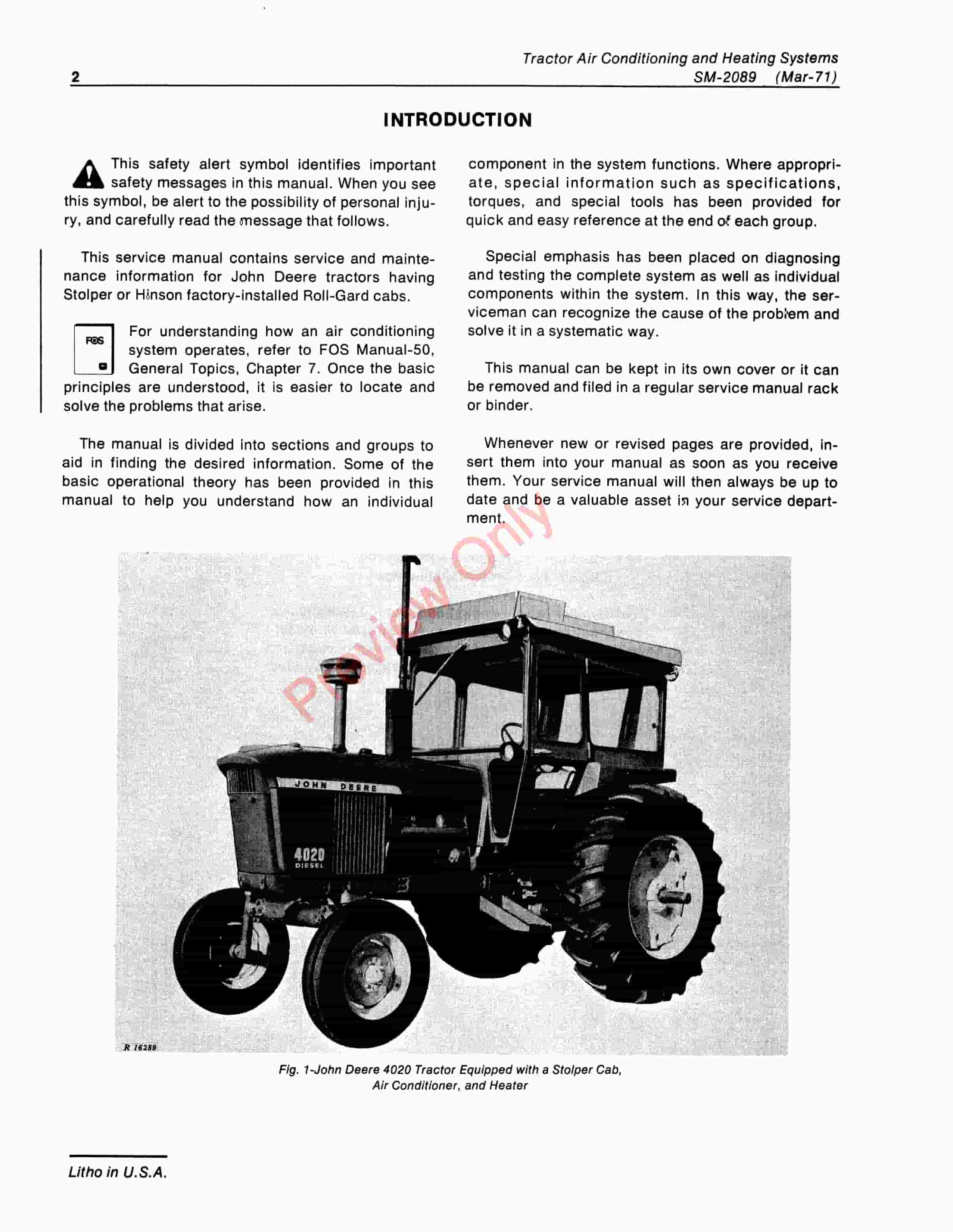 John Deere Tractor Air Conditioner And Heating Systems Service Manual SM2089 01MAR71 4
