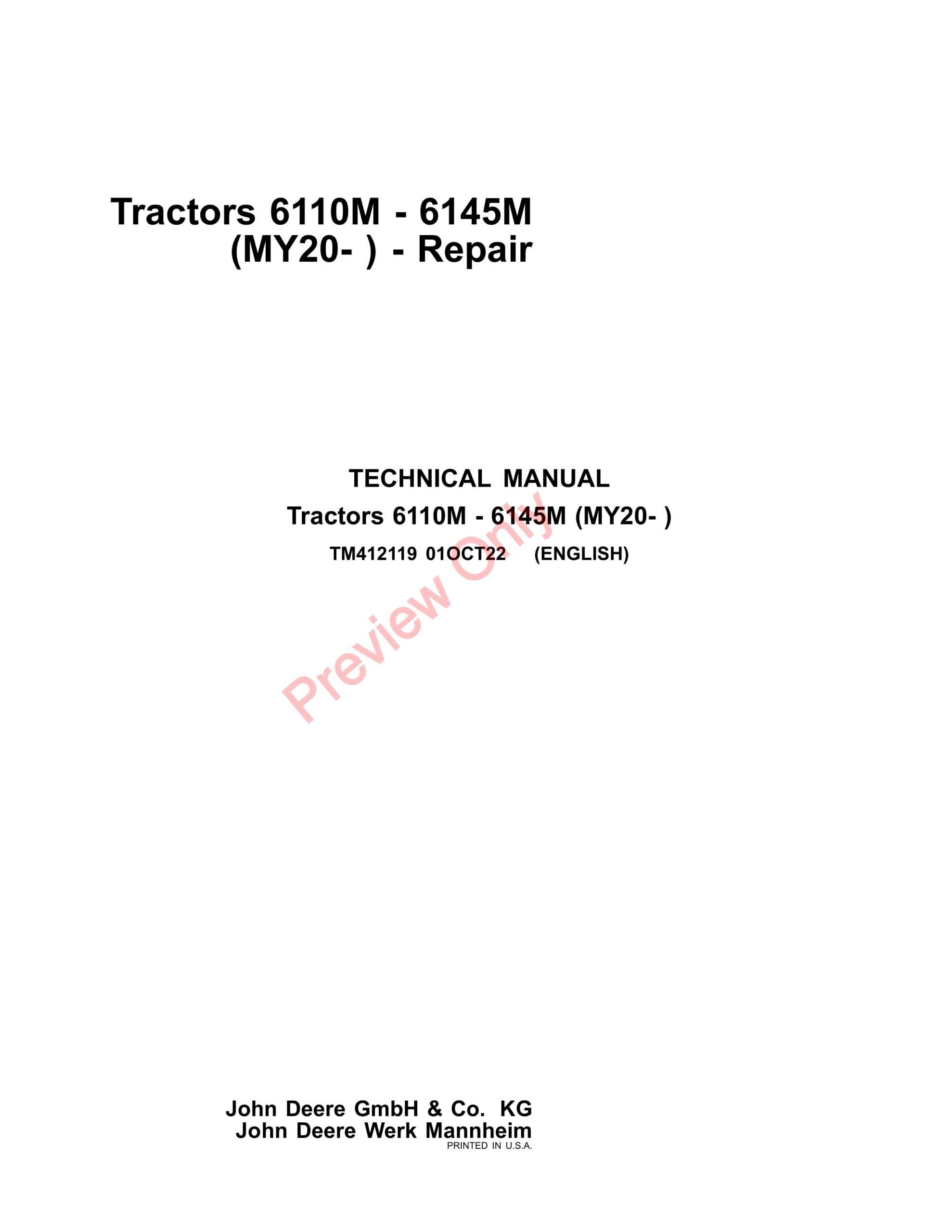 John Deere Tractors 6110M – 6145M (MY20- ) Technical Manual TM412119 01MAR23-1