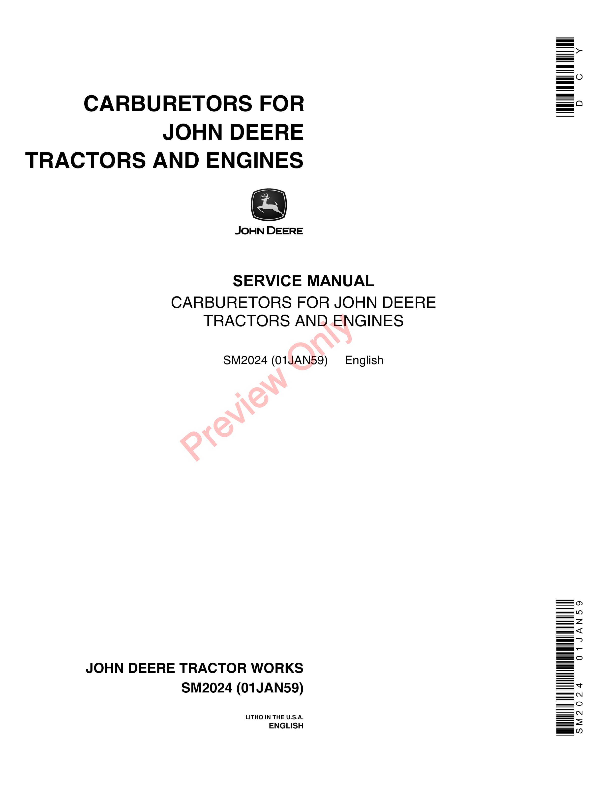 John Deere Tractors and Engines Service Manual SM2024 01JAN59-1