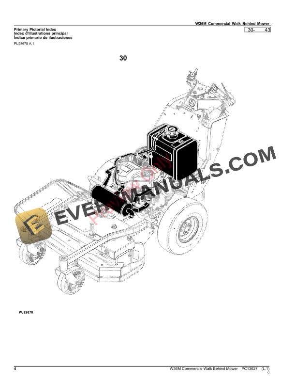 John Deere W36M Commercial Walk Behind Mower Parts Catalog PC13627 06MAR23
