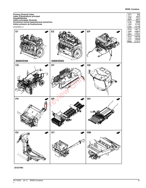 John Deere W550 Combine (PIN 1Z0W550XXXX115000-1Z0W550XXXX119999) Parts Catalog PC14232 11MAR22-3