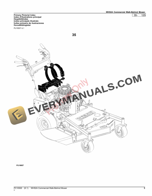 John Deere WH52A Commercial WalkBehind Mower Parts Catalog PC10500 18JUN23