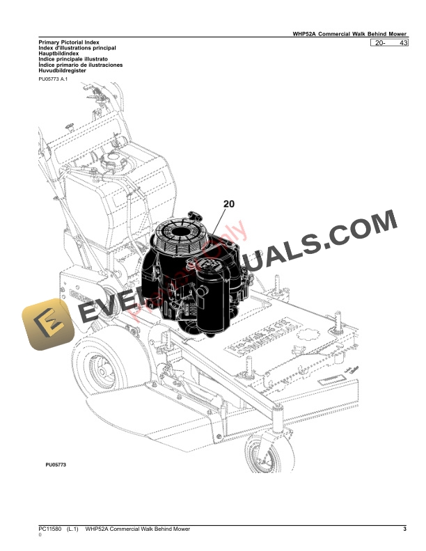 John Deere WHP52A Commercial Walk Behind Mower Parts Catalog PC11580