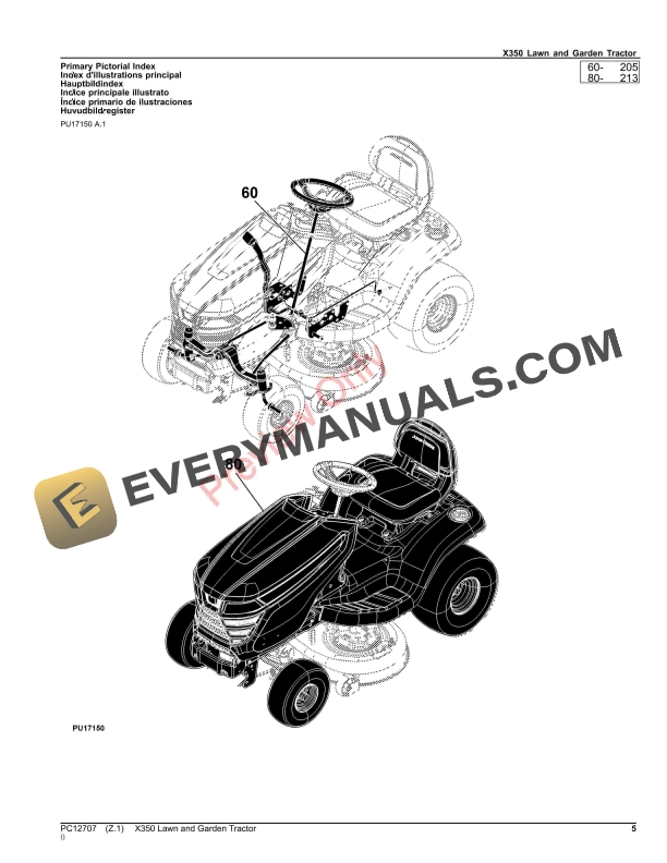 John Deere X350 Lawn and Garden Tractor Parts Catalog PC12707 21SEP23