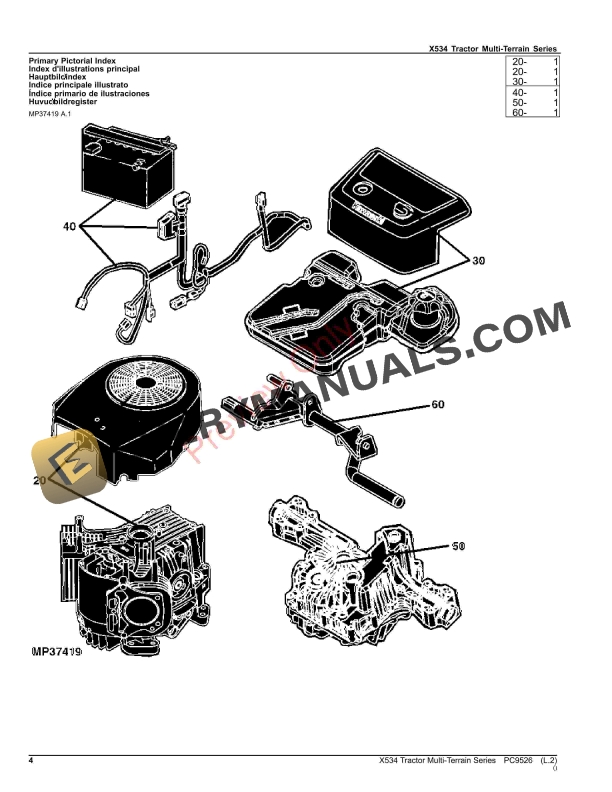 John Deere X534 Tractor MultiTerrain Series Parts Catalog PC9526 22OCT23