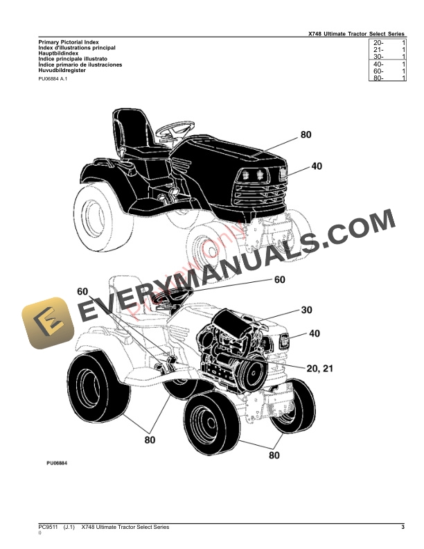 John Deere X748 Ultimate Tractor Select Series Parts Catalog PC9511 28OCT23