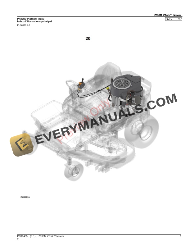 John Deere Z330M ZTrak Mower Parts Catalog PC16405 09NOV23