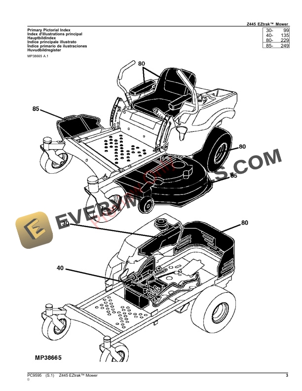 John Deere Z445 EZTRAK MOWER Parts Catalog PC9595 24AUG23