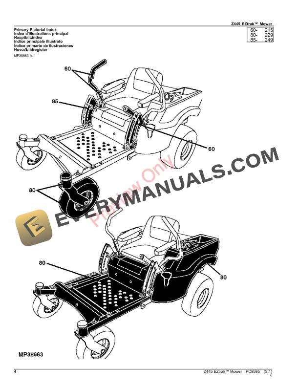 John Deere Z445 EZTRAK MOWER Parts Catalog PC9595 24AUG23