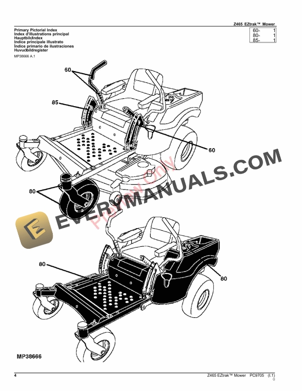 John Deere Z465 Eztrak Mower Parts Catalog PC9705 24AUG23