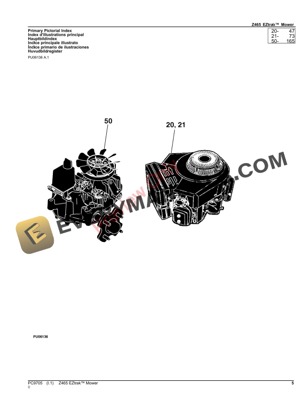 John Deere Z465 Eztrak Mower Parts Catalog PC9705 24AUG23