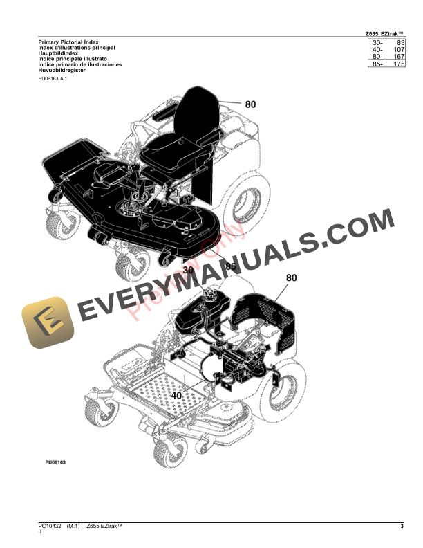 John Deere Z655 Eztrak Mower Parts Catalog PC10432 24AUG23