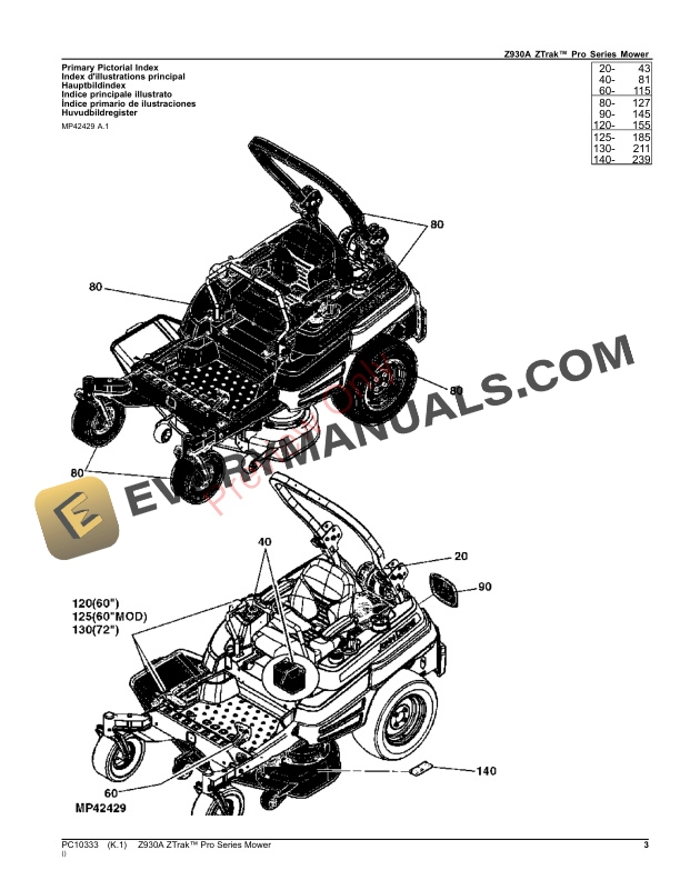 John Deere Z930A ZTrak Pro Series Mower Parts Catalog PC10333 15OCT23