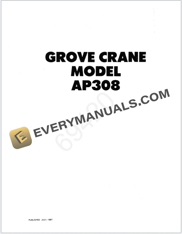Grove AP308 Crane Schematic, Operators, Parts and Service Manual