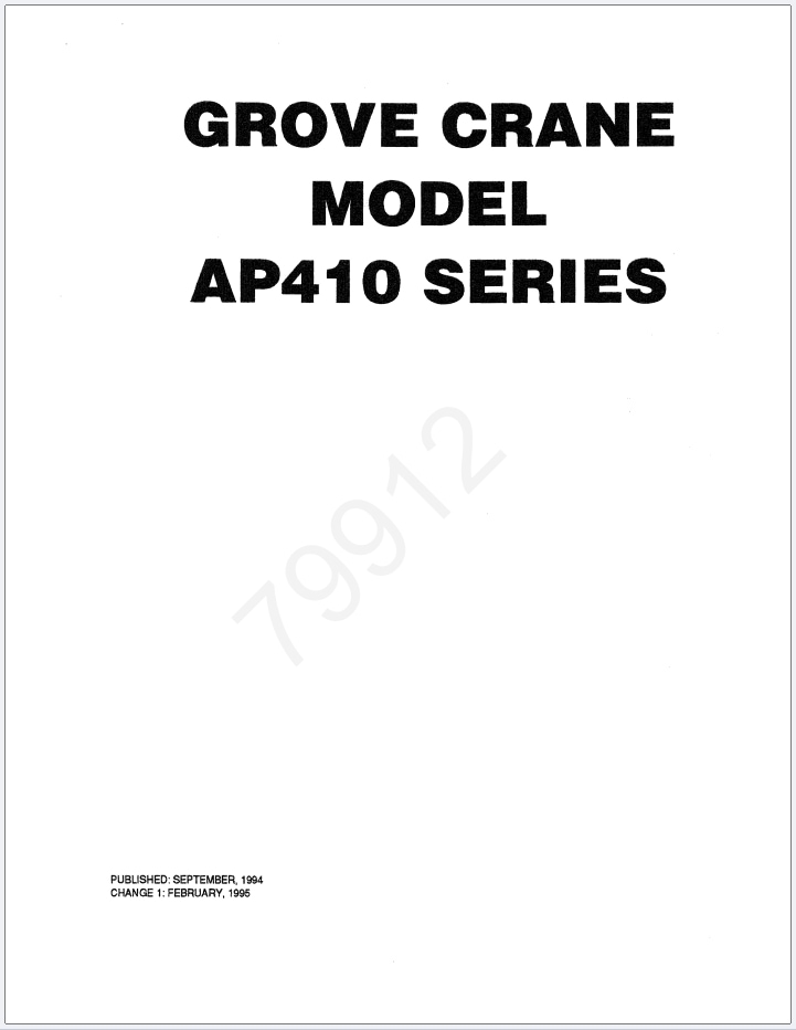 Grove AP410 Crane Schematic, Operator, Parts and Service Manual