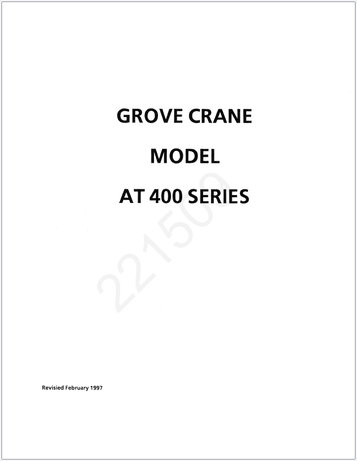 Grove AT400 Crane Schematic, Operator, Parts and Service Manual