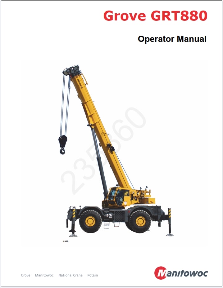 Grove GRT880 Crane Schematic, Operator, Parts and Service Manual
