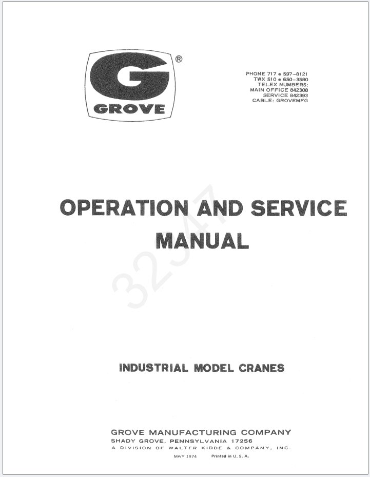 Grove Industrial IND68 Crane Schematic, Parts, Operator Service Manual