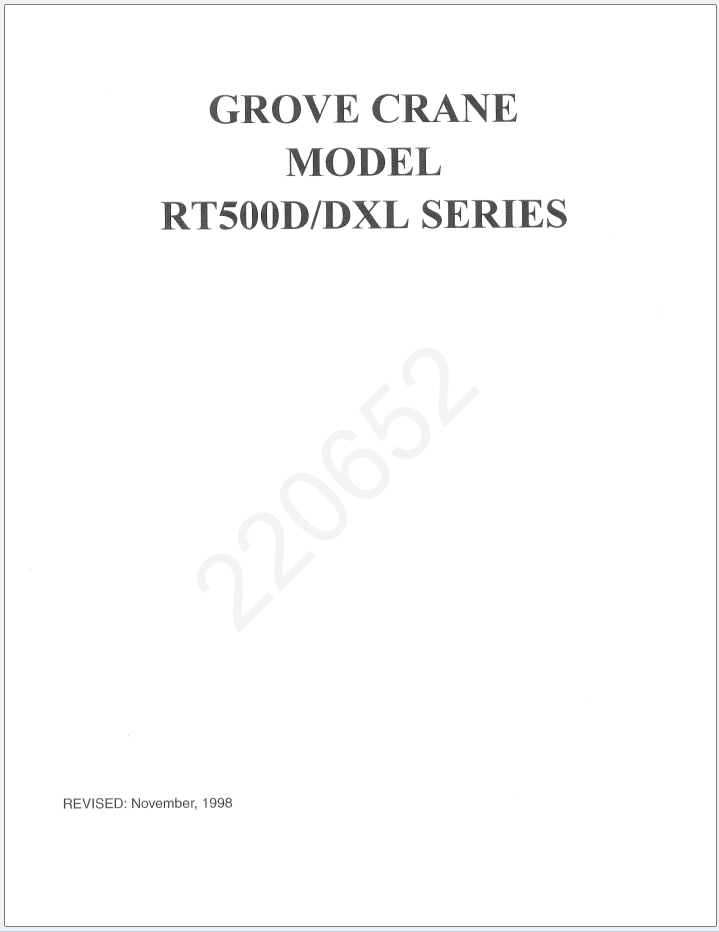 Grove RT500D Crane Schematic, Operator, Parts and Service Manual
