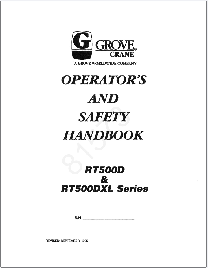 Grove RT530D Crane Schematic, Operator, Parts and Service Manual