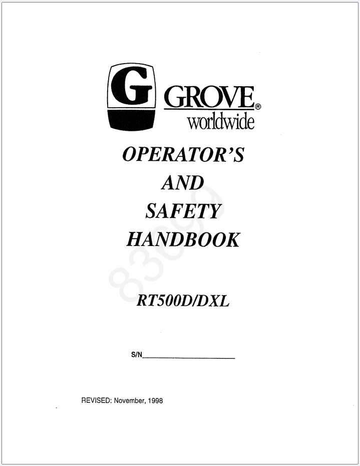 Grove RT530DXL Crane Schematic, Operator, Parts and Service Manual