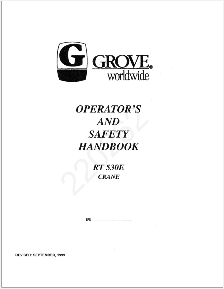 Grove RT530E Crane Schematic, Operator, Parts and Service Manual