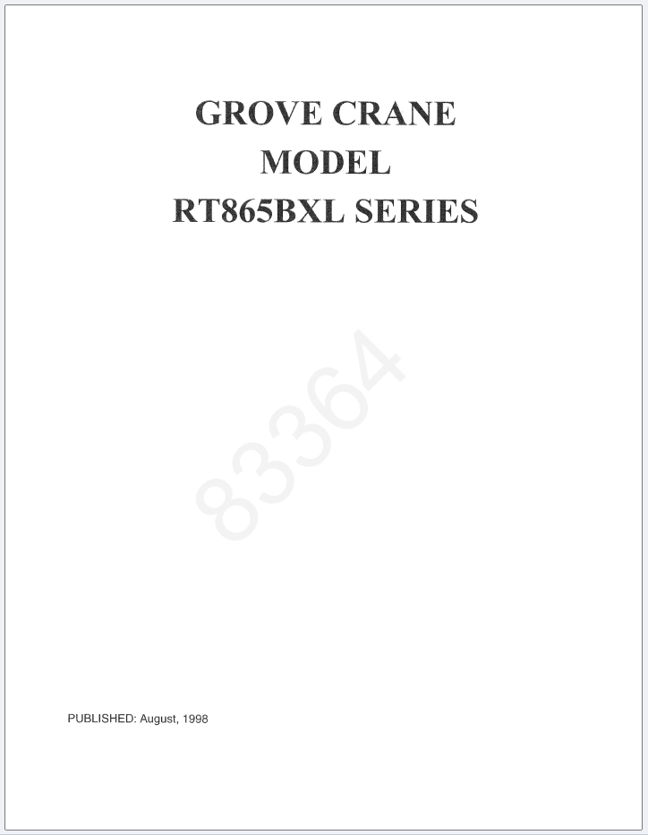 Grove RT865BXL Crane Schematic, Operator, Parts and Service Manual