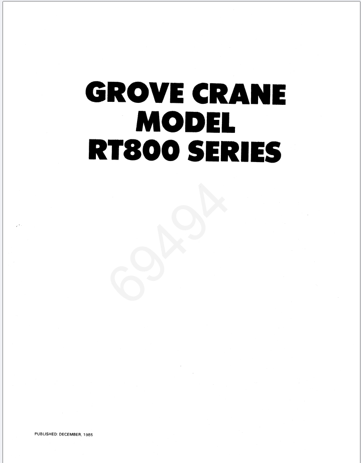 Grove RT875 Crane Schematic, Operator, Parts and Service Manual